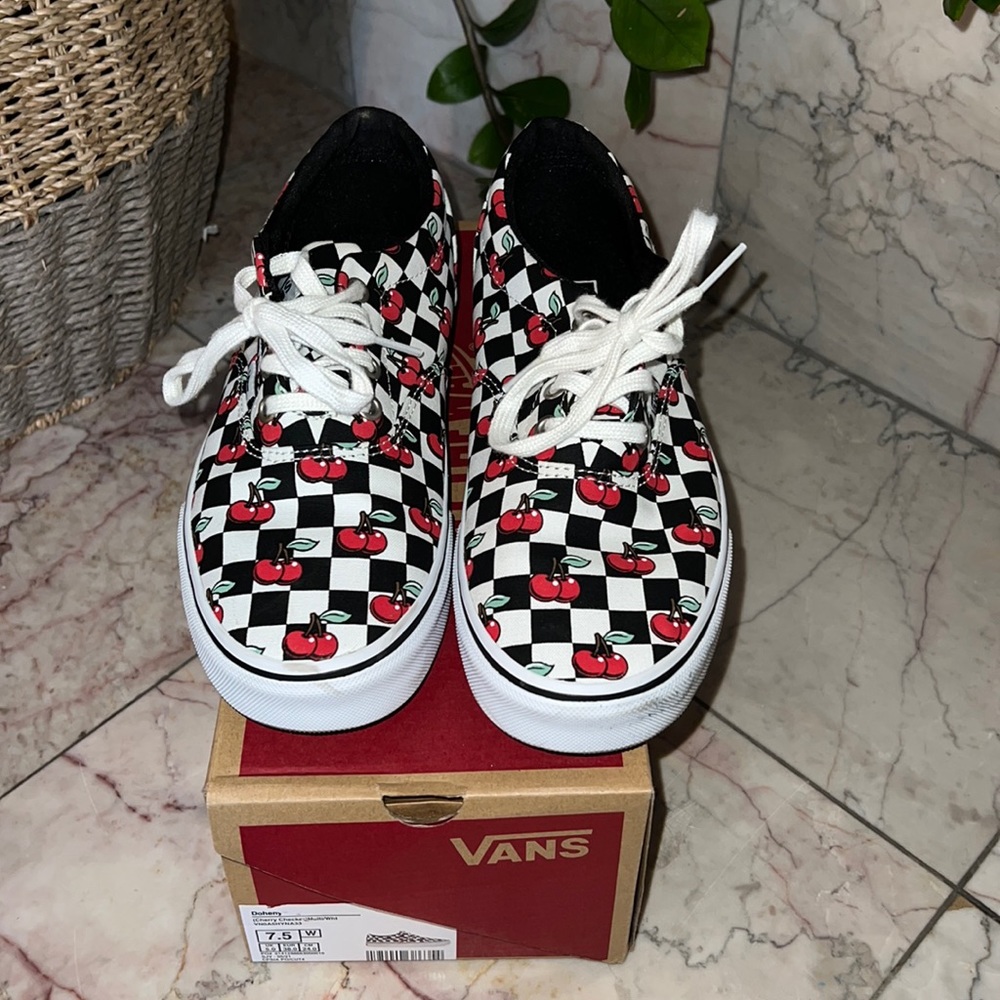 COPY - Cherry print checkered Vans worn once